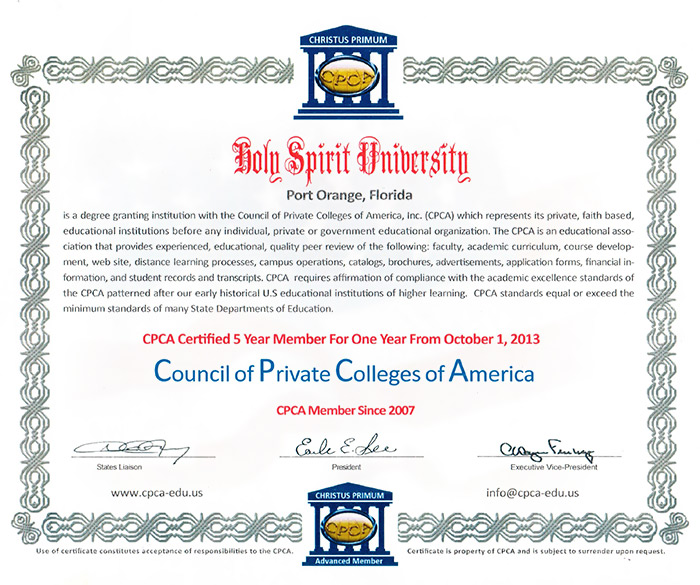 Council of Private Colleges of America Certificate